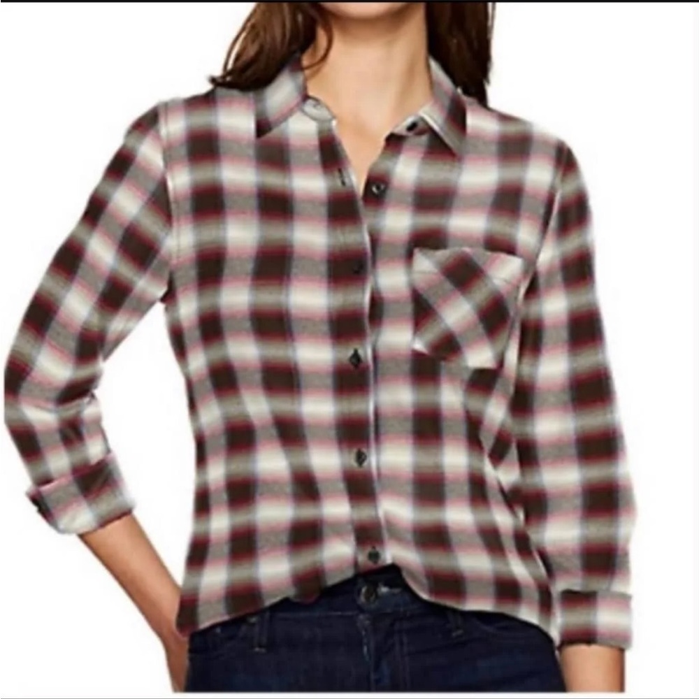 Pendleton Brown and Red Plaid Cotton Long Sleeve Button Down Western Cowgirl